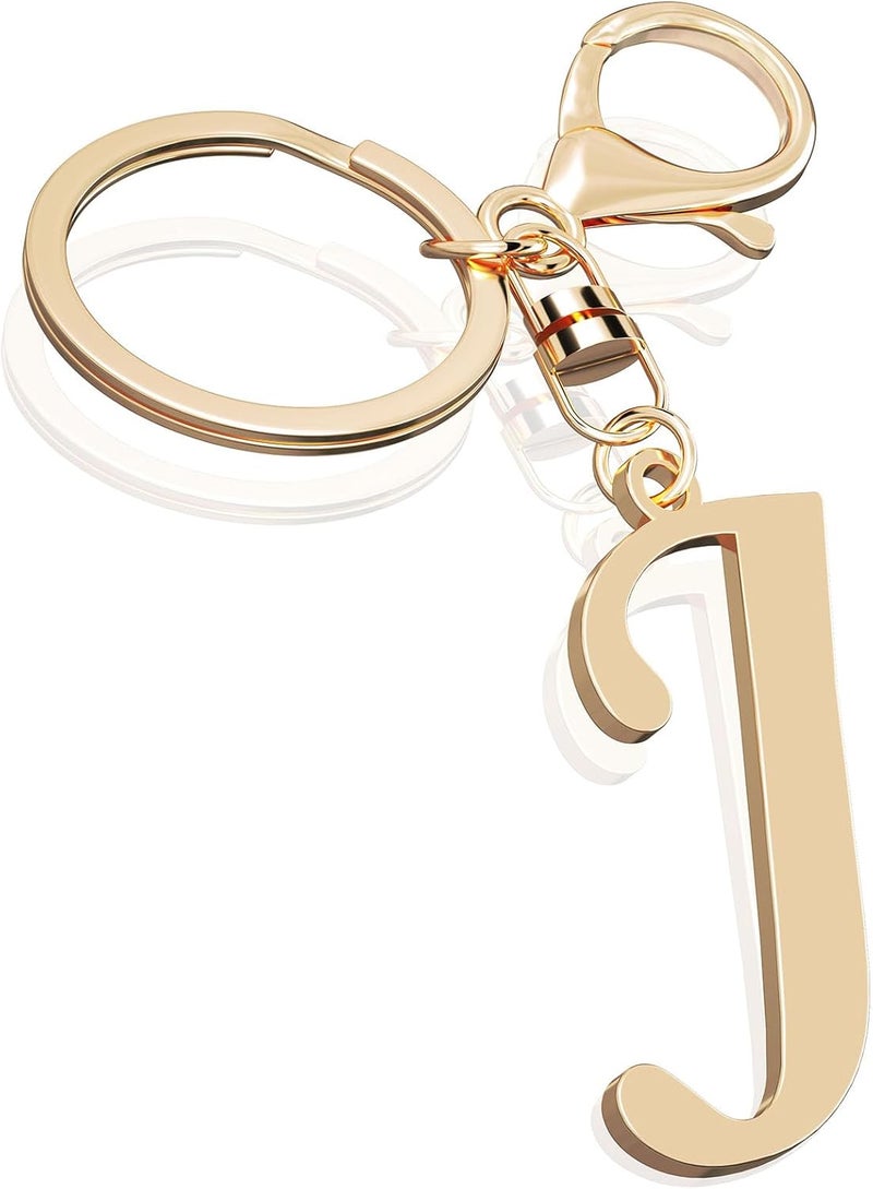 Suweibuke Cute Stainless Steel Gold Initial Letter Keychain for Women Girl, Charms for Key Handbag Backpack Bag, Personalized Gift - Image 1
